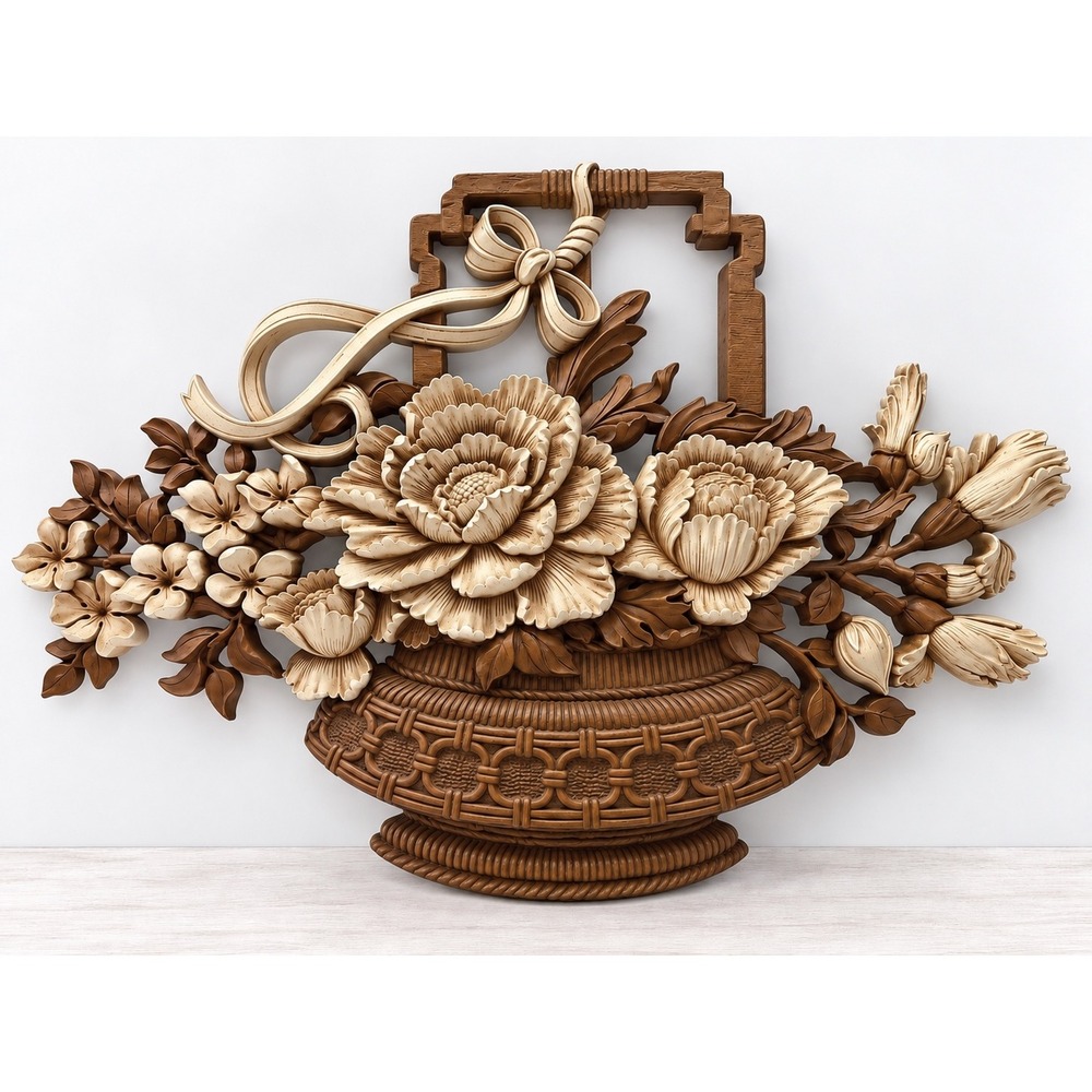 Vintage Syroco HOMCO 7605 1975 Flower Basket Wall Art Country Cottage Decor USA